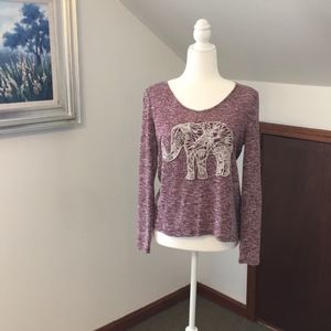 Maroon Long-Sleeve Shirt with Elephant